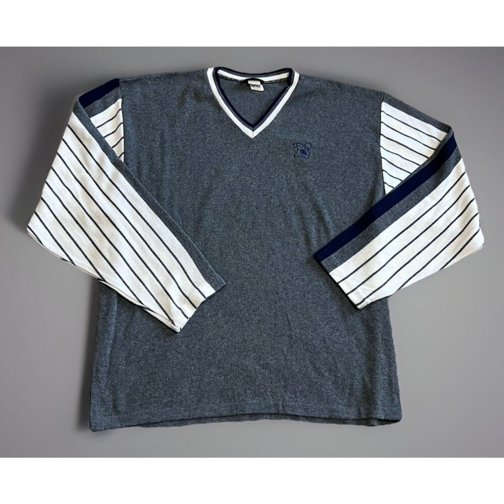 VINTAGE Players Inc Sweater Men XL Gray Pullover V-Neck Classic Football Striped